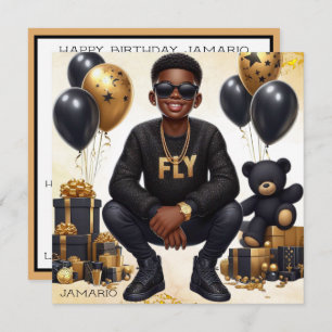 Stijlvolle Afro-Amerikaanse jongen zwart/gouden ve Kaart