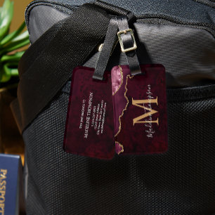 Stijlvolle Agate Geode Bourgondië Monogram Bagagelabel