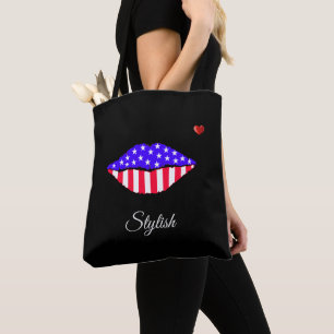 Stijlvolle Amerikaanse vlag lippen & kalligrafie o Draagtas