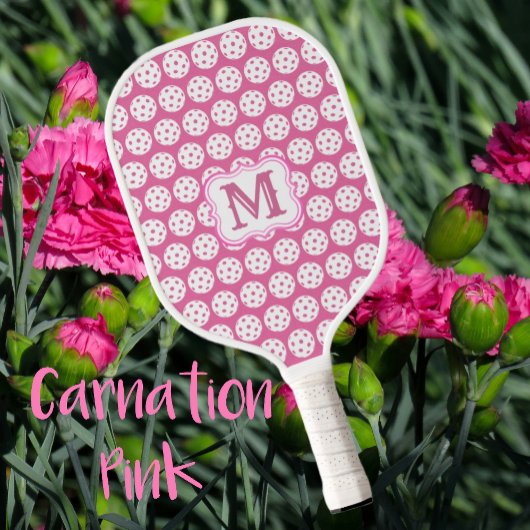 Stijlvolle anjer roze en wit monogram pickleball paddle