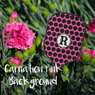Stijlvolle anjer roze en zwart monogram pickleball paddle
