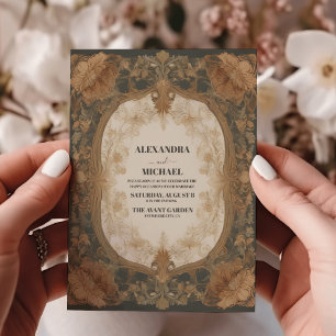 Stijlvolle Antiek  Art Nouveau Floral Wedding Kaart