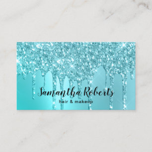 Stijlvolle aqua blue mint glitter druppelt haar en visitekaartje