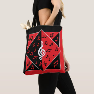 Stijlvolle art Deco-Muzieknoten rood zwart wit Draagtas