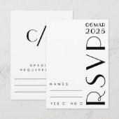 Stijlvolle Art Deco Zwart Wit bruiloft RSVP Kaartje (Voorkant / Achterkant)