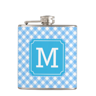 Stijlvolle baby Blue Gingham Monogram personaliser Heupfles