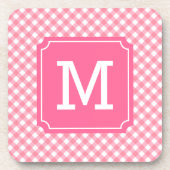 Stijlvolle Baby roze Gingham Monogram personaliser Onderzetter (Voorkant)
