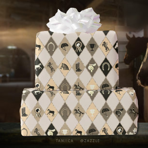 Stijlvolle Beige Cream Equestrian Diamond Pattern Cadeaupapier