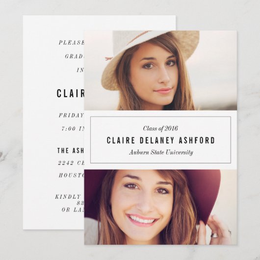 Stijlvolle bekendmaking van twee foto-Afstuderen Kaart (Voorkant / Achterkant)
