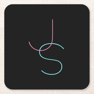 Stijlvolle bewerkbare moderne initialen vierkante kartonnen onderzetter