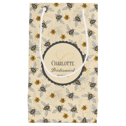 Stijlvolle Bij en Bloem Bruidsfeestje Klein Cadeauzakje (Voorkant)