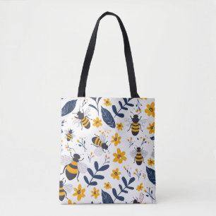 Stijlvolle bij en bloemmotief Canvas tas
