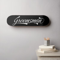 Stijlvolle Black Retro Typografie Groomsman Skateb