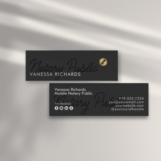 Stijlvolle Black Script Notary Public Gold Pen Nib Mini Visitekaartje