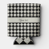 Stijlvolle Black & Silver Glitter Checkers Blikjeskoeler (Voorkant)