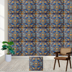 Stijlvolle Blauw en Goud Grieks Key Tegel Tegeltje