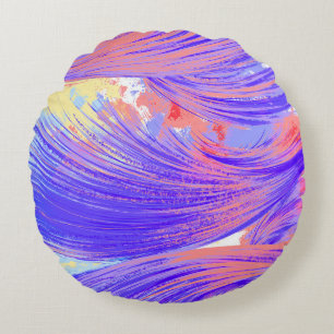 Stijlvolle blauw roze Abstract Veren Rond Kussen