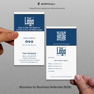 Stijlvolle Blauw Wit Zwart Services QR Code B2B Aanbevelingskaartje