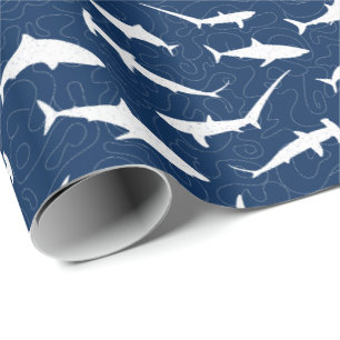 Stijlvolle blauw-witte haaienprint cadeaupapier