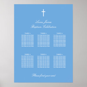 Stijlvolle Blauwe 6 Tafel Doop Stoelenkaart Poster