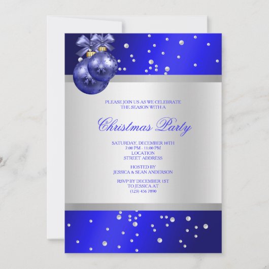 Stijlvolle Blauwe Baubles & Parels Kerstmis Kaart (Voorkant)