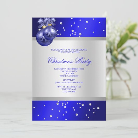 Stijlvolle Blauwe Baubles & Parels Kerstmis Kaart (Staand voorkant)