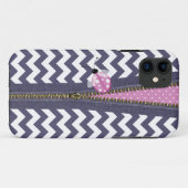 Stijlvolle blauwe Chevron met Zipper & Roze Ladybu Case-Mate iPhone Case (Achterkant (horizontaal))
