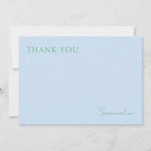 Stijlvolle blauwe groene monogram platte bedankkaa bedankkaart (Voorkant)