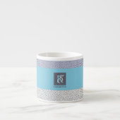 Stijlvolle blauwe kleur witte mozaïekmonogrammen espresso kop (Voorkant)