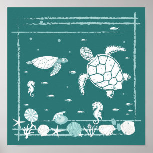 Stijlvolle blauwe onderwatersaascape poster