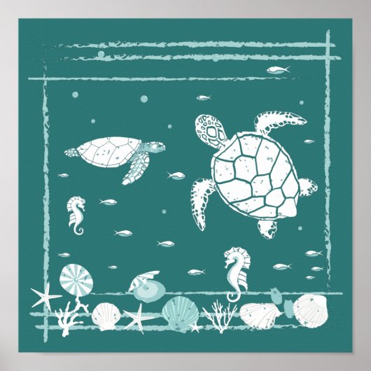 Stijlvolle blauwe onderwatersaascape poster (Voorkant)