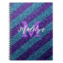 Stijlvolle Blauwe & Paarse Glitter Monogram Naam