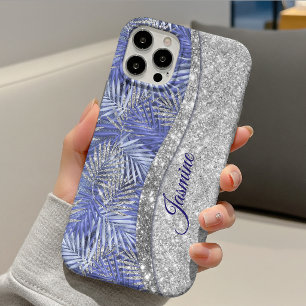 stijlvolle blauwe paarse zilveren glinsterende bla iPhone 13 hoesje