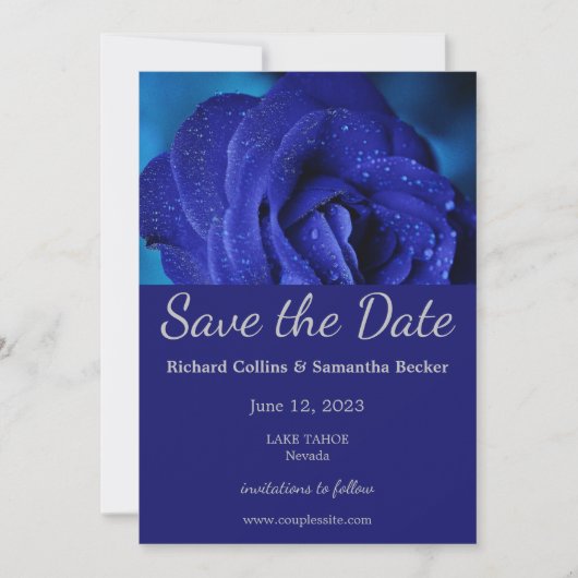 Stijlvolle blauwe Roos bruiloft slaat de datum op Save The Date (Voorkant)
