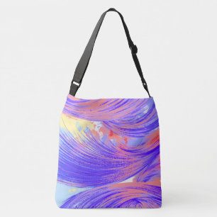 Stijlvolle Blauwe Roze Abstracte Veren Crossbody Tas