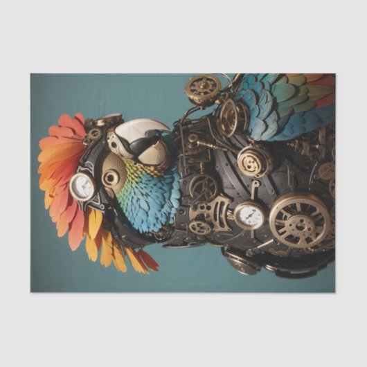 Stijlvolle blauwe Steampunk Decoupage Parrot Tissuepapier (Voorkant)