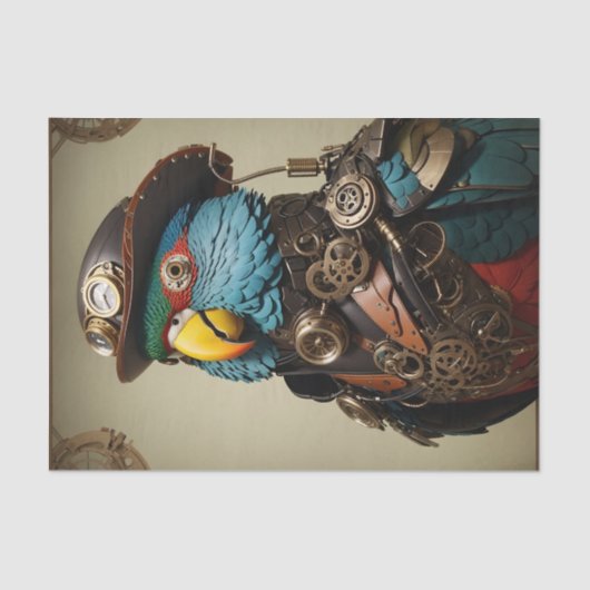 Stijlvolle blauwe Steampunk Parrot Tissuepapier (Voorkant)
