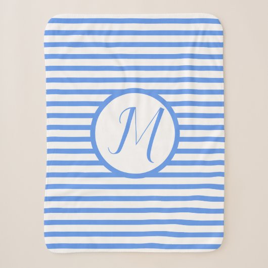 Stijlvolle blauwe strepen M Monogram Drow Blanket Sherpa Deken (Voorkant)