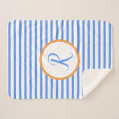 Stijlvolle blauwe strepen R Monogram Drow Blanket Sherpa Deken (Voorkant (horizontaal))