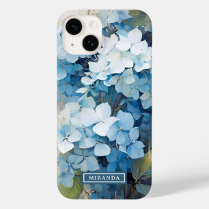 Stijlvolle Blauwe Waterverf Hydrangea Naam Sjabloo Case-Mate iPhone 14 Hoesje