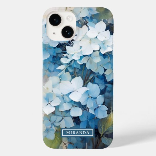 Stijlvolle Blauwe Waterverf Hydrangea Naam Sjabloo Case-Mate iPhone Case (Achterkant)