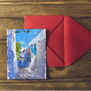 Stijlvolle Blauwe Witte Mykonos Griekenland Waterv Briefkaart