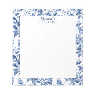Stijlvolle Blauwe Witte Vintage Roos Bloemig Notitieblok