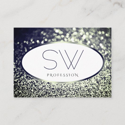 Stijlvolle Blauwe Zilveren Sparkle Glitter Wit Mon Visitekaartje (Voorkant)