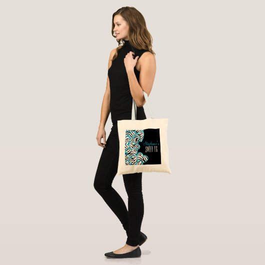 Stijlvolle Blauwe Zoete 16 Zebra Hart Ontwerp Naam Tote Bag (Voorkant (model))