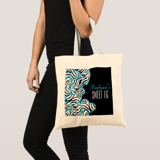 Stijlvolle Blauwe Zoete 16 Zebra Hart Ontwerp Naam Tote Bag (Voorkant (product))