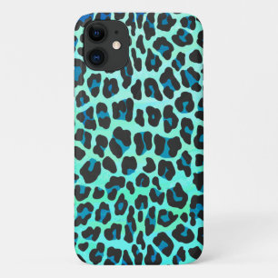 Stijlvolle Blauwgroen en blauwe luipaard print iPhone 11 Hoesje