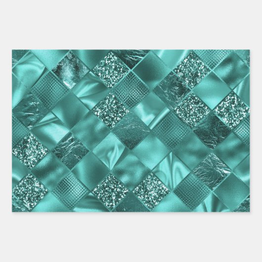 Stijlvolle Blauwgroen Glitter Diamond Folie Patron Inpakpapier Vel (Voorkant 2)