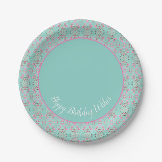 Stijlvolle Blauwgroen roze en witte Happy Birthday Papieren Bordje