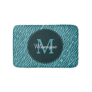 Stijlvolle Blauwgroen zebraafdrukken met monogram  Badmat